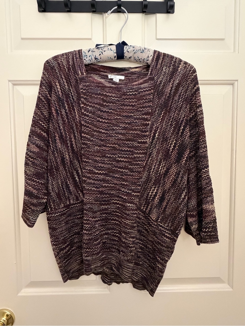 Cato Marled Open-Front Cardigan in Wine and Cream